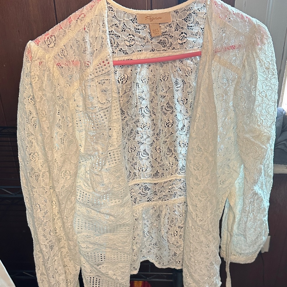 Lightweight Lace Open Cardigan - Cream